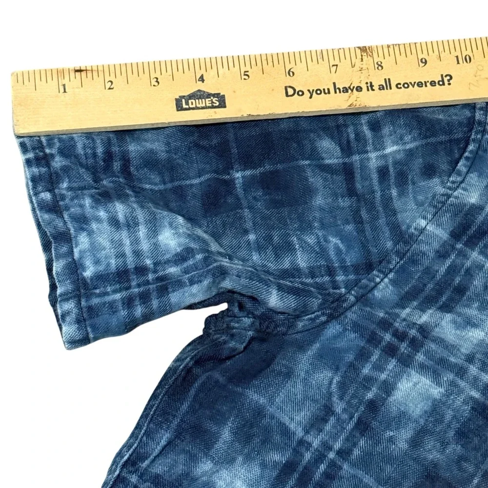 True Religion Mens Slim Fit Acid Wash Plaid Short Sleeve Button Down Shirt Large